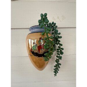 Vintage 40's Japan Peach Lusterware Wall Pocket Vase Planter With Ship